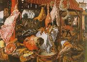 Pieter Aertsen,  Butcher's Stall with the Flight into Egypt